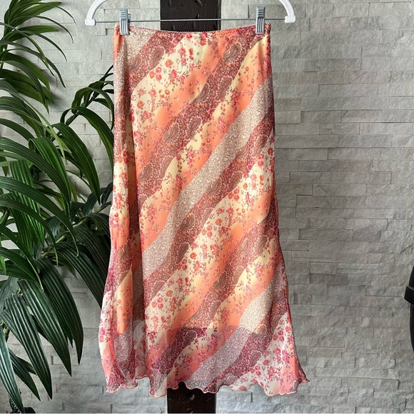 LA BELLE Vintage Y2K Peach Pink Floral Paisley MIDI Slip Skirt Size Small - Picture 7 of 7